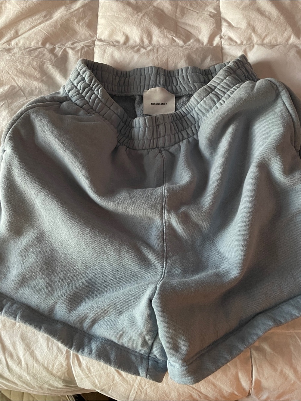 Reformation Light Blue Cotton Elastic-Waist Shorts